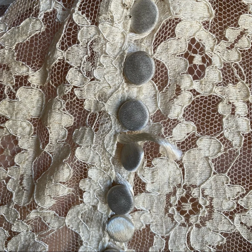 Vintage 1940s homemade lace long sleeve belted wedding dress maxi small XS - Picture 9 of 15